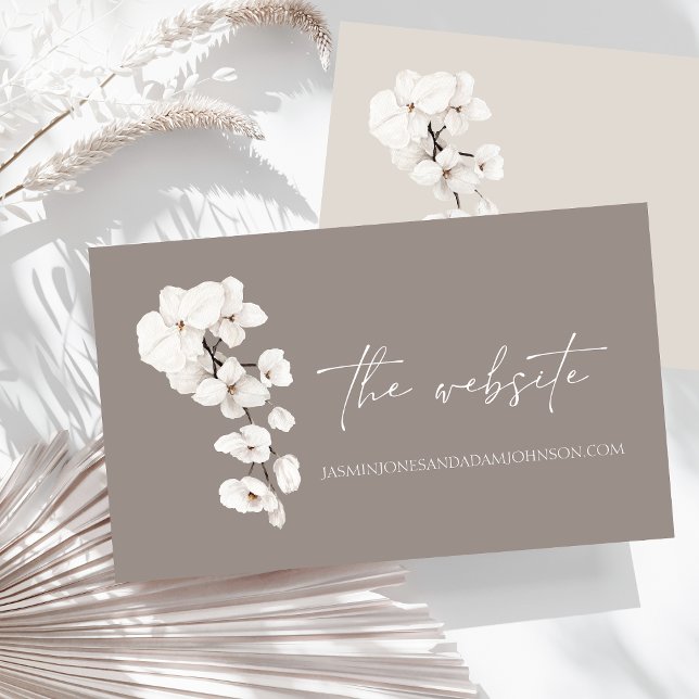 Minimal Grey White Orchid Wedding Website Enclosure Card (Modern Gray White Orchids Wedding Website Enclosure Card)