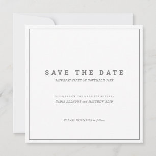 Minimal grey white square wedding save the date
