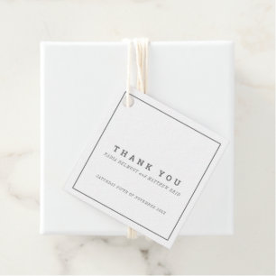 Minimal grey white square wedding thank you favour tags