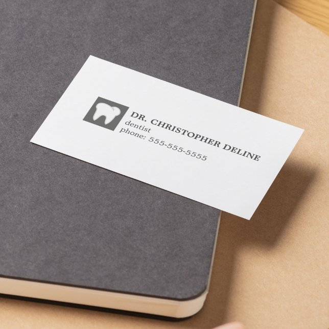 Minimal Grey White Teeth Dentist Business Card (Creator Uploaded)