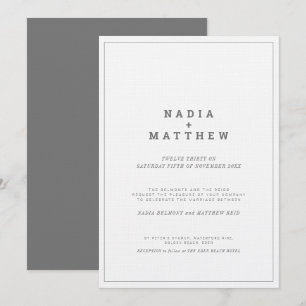 Minimal grey white vertical text wedding invitation