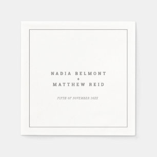 Minimal grey white vertical text wedding napkin