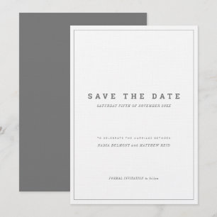 Minimal grey white vertical wedding save the date invitation