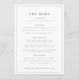 Minimal grey white wedding or event custom menu