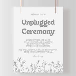Minimal Grey Wildflower Unplugged Ceremony Sign