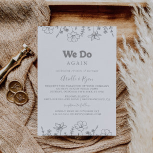 Minimal Grey Wildflower We Do Again Vow Renewal Invitation
