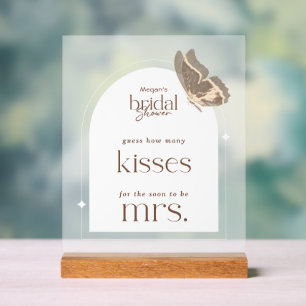 Minimal Guess How Many Kisses Bridal Shower Game Acrylic Sign