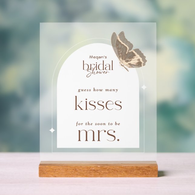 Minimal Guess How Many Kisses Bridal Shower Game Acrylic Sign (Neutral)