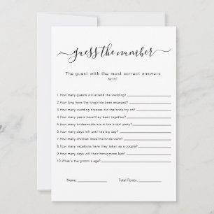 Minimal Guess The Number Game Bridal Shower Game, Invitation