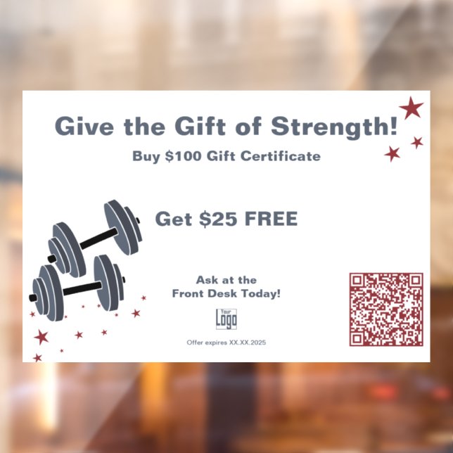 Minimal Gym Christmas Gift Certificate Promo Window Cling (Sheet 2)