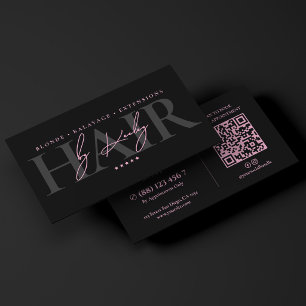 Minimal Hair Salon Pink Black Hair Stylist Business Card