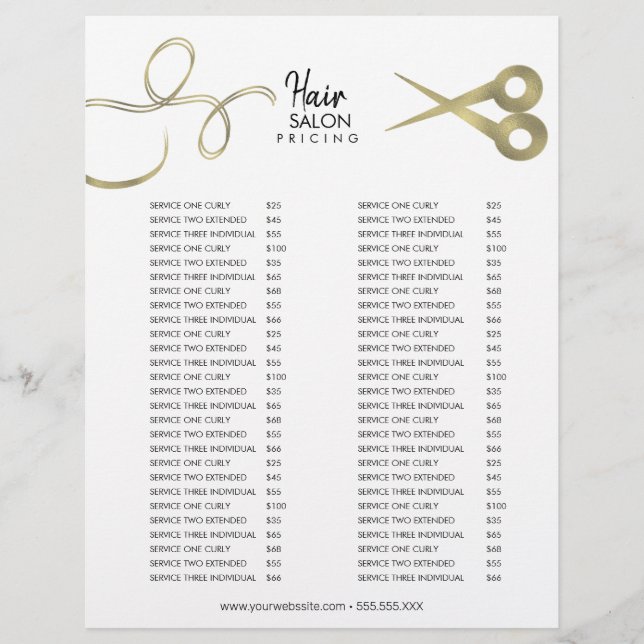 Minimal Hair Salon Pricing List Black and Gold Flyer (Front)