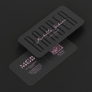 Minimal Hair Stylist Hairdresser Barber Pink Black Business Card