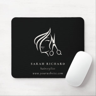 Minimal Hairstylist Black & White Hair Scissor  Mouse Mat