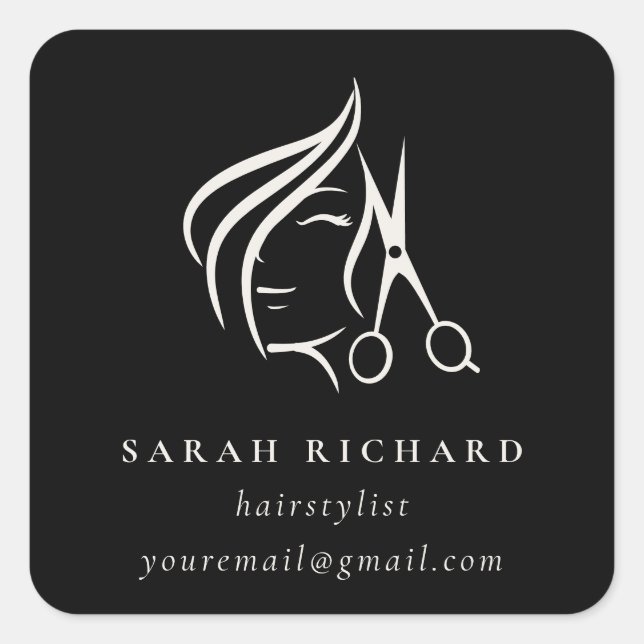 Minimal Hairstylist Black & White Hair Scissor  Square Sticker (Front)