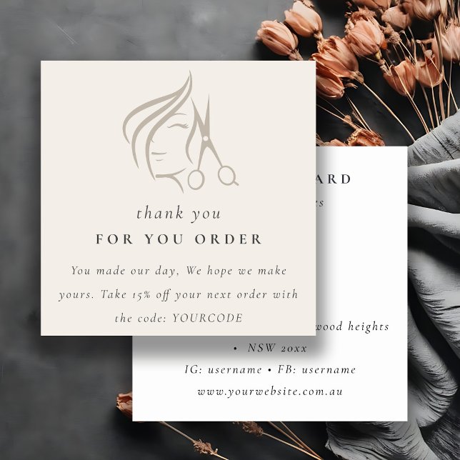 Minimal Hairstylist Ivory Hair Scissor Thank You Square Business Card (Creator Uploaded)