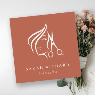 Minimal Hairstylist Terracotta Red Hair Scissor  Square Business Card