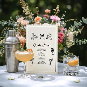 Minimal Hand Drawn “Drinks Menu” Wedding Bar Poster