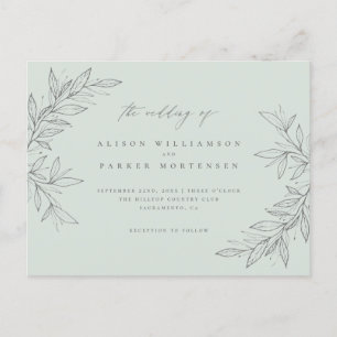 Minimal Hand-drawn Greenery Mint Botanical Wedding Invitation Postcard