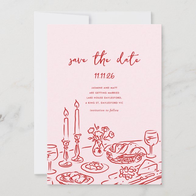 Minimal Hand Drawn Whimsical Doodle Save The Date (Front)