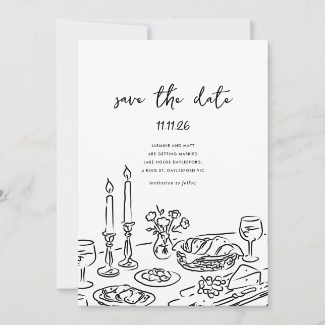 Minimal Hand Drawn Whimsical Doodle Save The Date (Front)