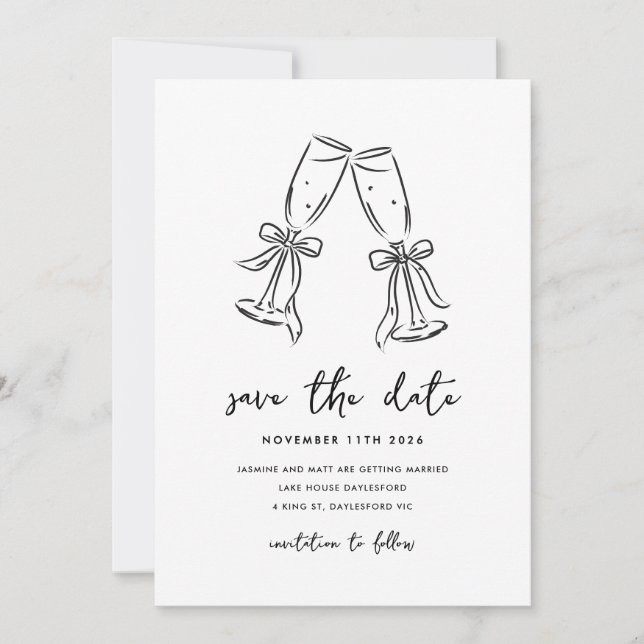 Minimal Hand Drawn Whimsical Doodle Save The Date (Front)