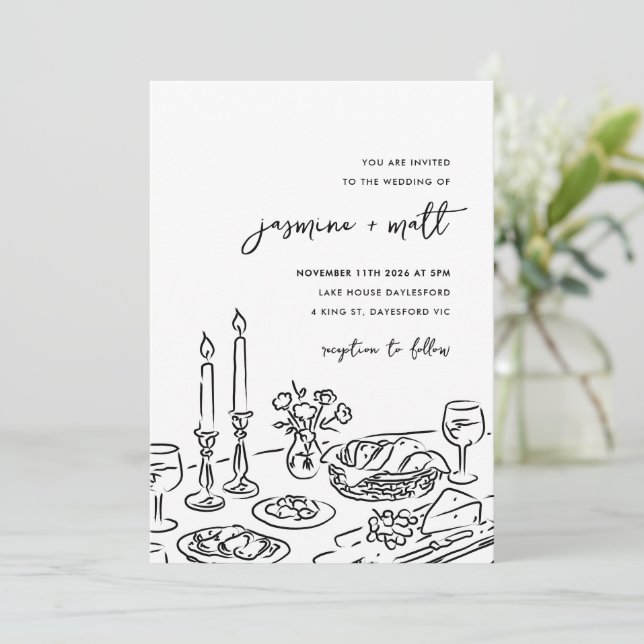 Minimal Hand Drawn Whimsical Doodle Wedding Invite (Standing Front)