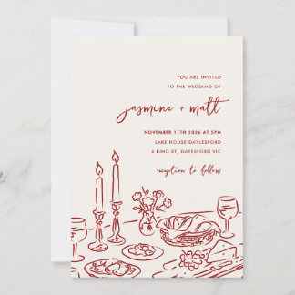 Minimal Hand Drawn Whimsical Doodle Wedding Invite