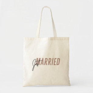 Minimal, hand lettered 'Just Married' Tote Bag