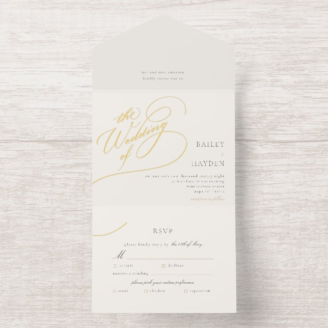 Minimal Hand Lettering Foil Wedding All In One Invitation (Inside)