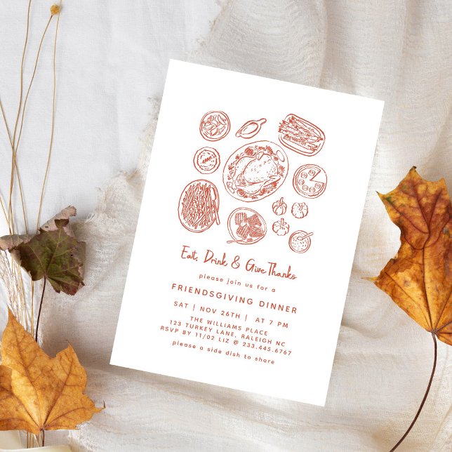 Minimal Handdrawn Friendsgiving Dinner Fall Invitation (Creator Uploaded)