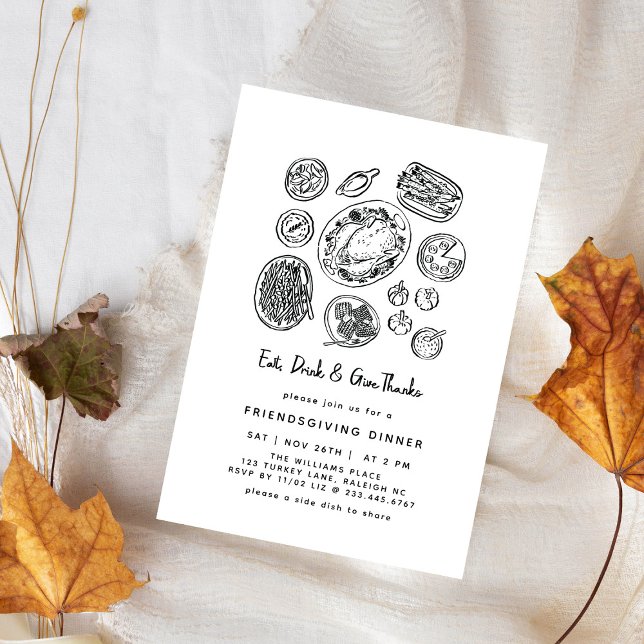 Minimal Handdrawn Friendsgiving Dinner Fall Invitation (Creator Uploaded)