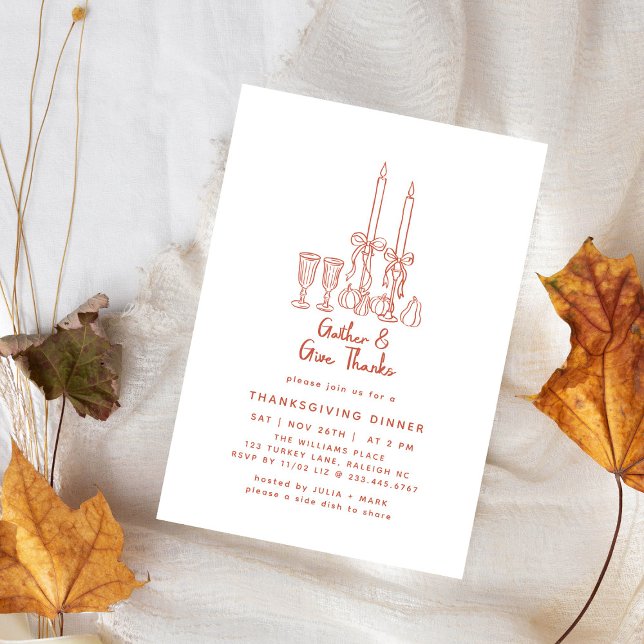 Minimal Handdrawn Thanksgiving Dinner Fall Invitation (Creator Uploaded)