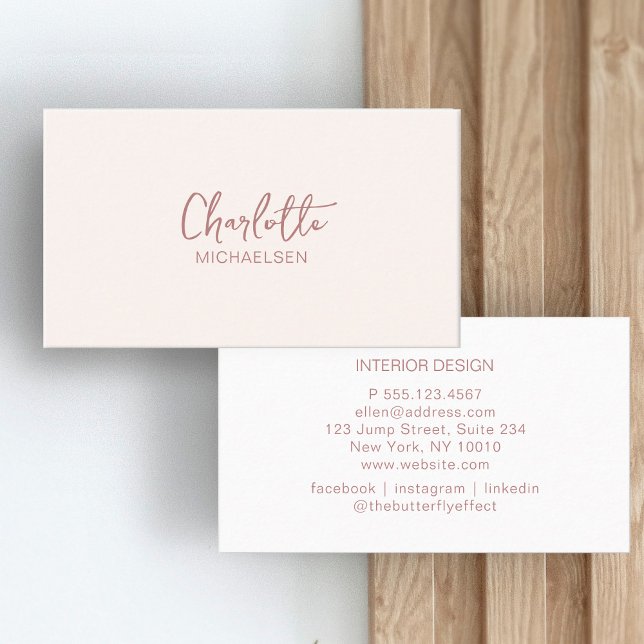 Minimal, Handwriting, Beige Business Card (Creator Uploaded)
