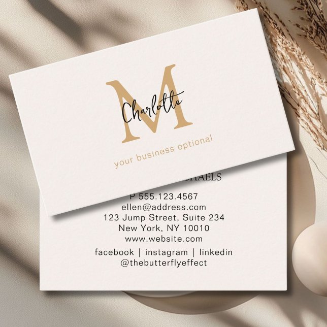 Minimal, Handwriting, Beige Business Card (Minimal, Monogram, Handwriting, Beige Business Card)