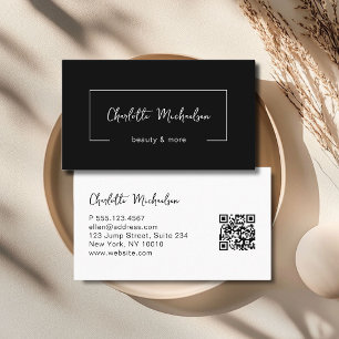 Minimal Handwriting Black QR Code Business Card