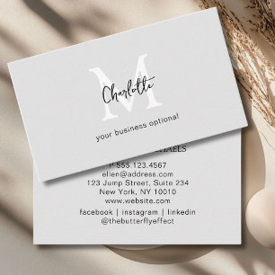 Minimal, Handwriting, Grey Business Card