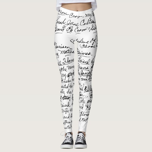 Minimal Handwriting Pattern – чорний рукописний пр Leggings (Front)