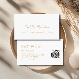 Minimal Handwriting White QR Code Business Card