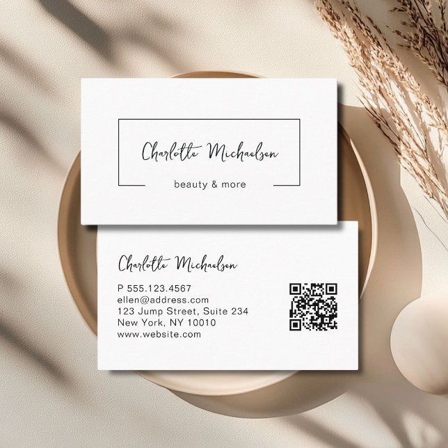 Minimal Handwriting White QR Code Business Card (Minimal Handwriting White QR Code Business Card)