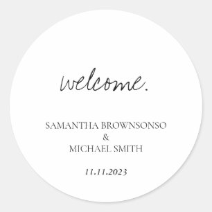 Minimal Handwritten wedding Save the Date welcome Classic Round Sticker