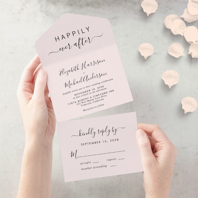 Minimal Happily Ever After  Wedding Pink All In One Invitation (Creator Uploaded)