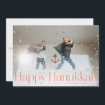 Minimal Happy Hanukkah Holiday Photo Peach<br><div class="desc">Simple happy hanukkah in serif letters with year and family signature. Add your own message or extra photos to the back side.</div>