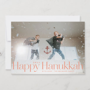 Minimal Happy Hanukkah Holiday Photo Peach Card