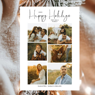 Minimal Happy Holidays Script Family 6 Photos Holiday Card