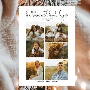 Minimal Happy Holidays Script Family 6 Photos Holiday Card
