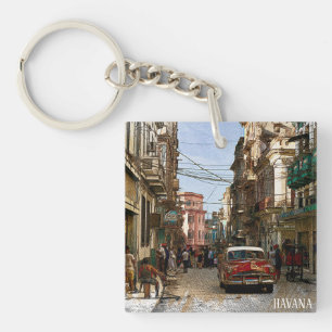 Minimal  Havana Cuba Vintage Retro City Key Ring