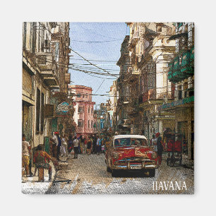 Minimal  Havana Cuba Vintage Retro City Magnet
