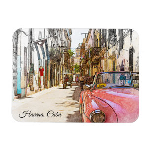 Minimal Havana Cuba Vintage Travel Street Scene Magnet