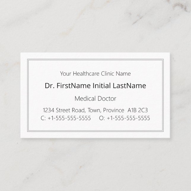 Minimal, Healthcare Specialist Business Card (Front)